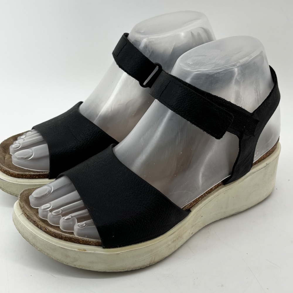 ECCO Simpil Black Leather Wedge Sandals Women 42 US 11-11.5 Platform Ankle Strap